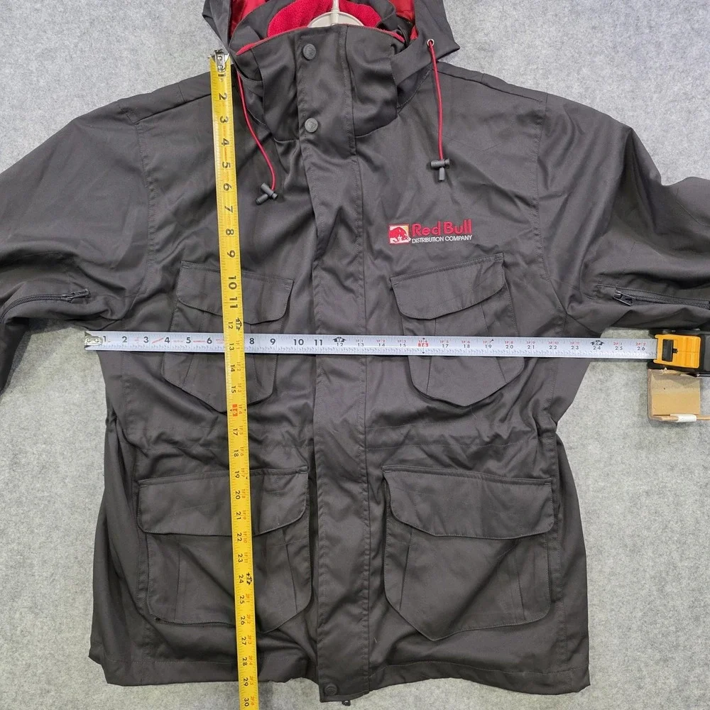 Red Bull Jacket Mens Medium Black Hooded Parka Softshell GIVES YOU WINGS Utility